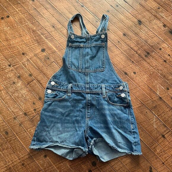 Old Navy distressed kids size 10-12 classic denim overalls shorts - Picture 1 of 3
